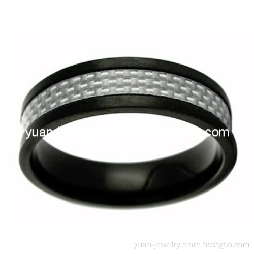 Stainless Steel Band Ring with Carbon Fiber Inlay(